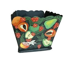 Vintage Tole Painted Fruit Cachepot Metal Planter